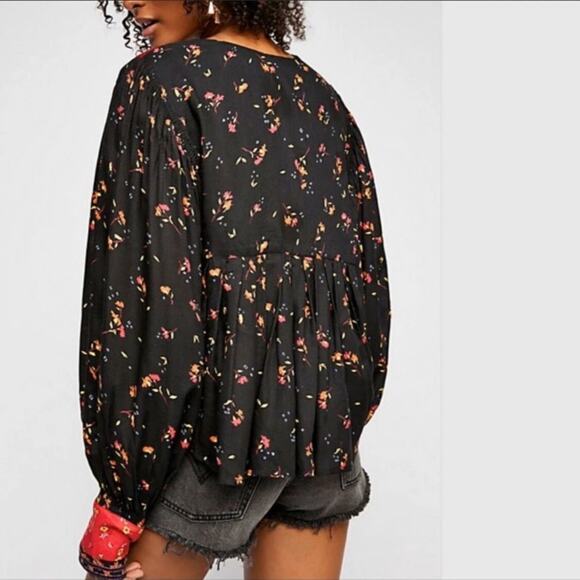 Free People Lady Lou Embroidered Black Blouse size medium Blouse - Picture 2 of 10